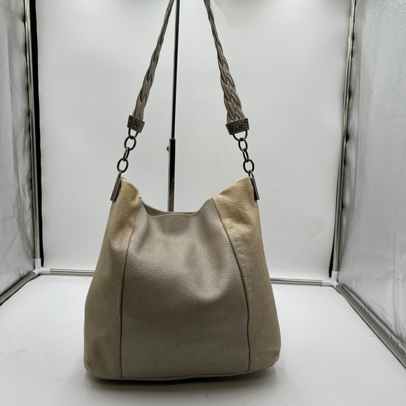 Brighton Handbags - Brighton Metallic Beige Leather Hobo Shoulder Bag Chain Braided Strap Purse